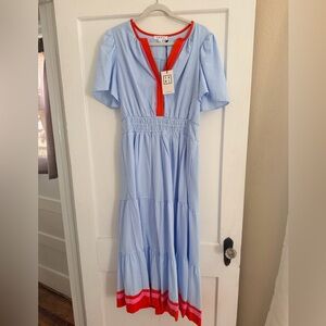 🌸 THML Blue Striped Midi Dress (Size Large) – NWT 🌸